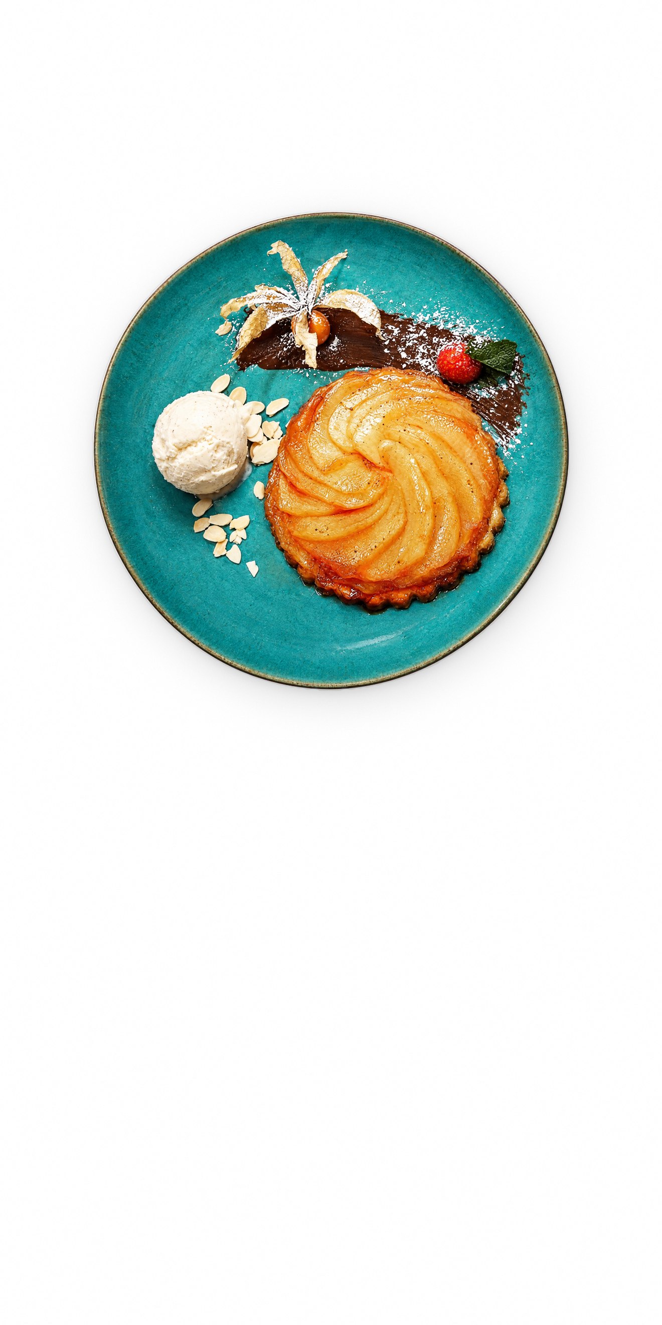 Karštas obuolių tarte tatin su karamele ir ledais